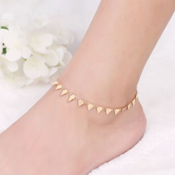 

punk ankle bracelet chain gold/silver tone triangle tassel anklet chain foot chains barefoot beach sandals gothic girls anklets, Red;blue