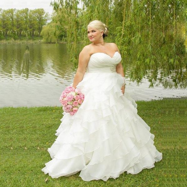 

plus size wedding dresses ruffles organza beads pleats sweetheart a line new stunning bridal gowns custom size, White