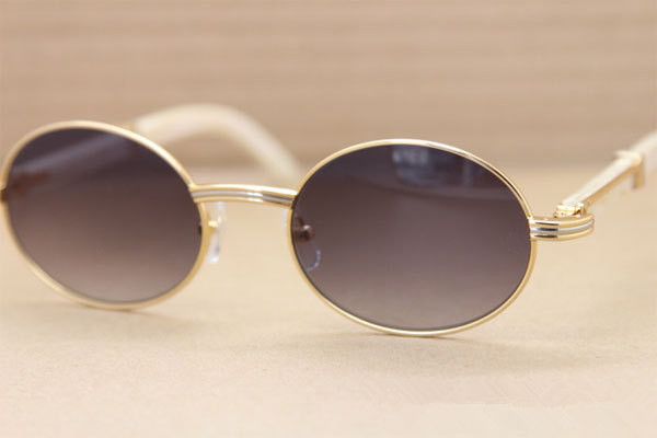 Marken-Designer-Sonnenbrille, weiß, natürliches Büffelhorn, Retro-Sonnenbrille, rund, für Herren und Damen, großer Rahmen, Brillengröße mit Originaletui