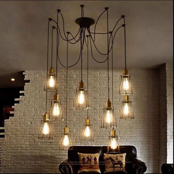 

vintage loft industrial style bar restaurant pendant lights clothes shop cafe bar lamp dining room iron 8 head office study pendant lights