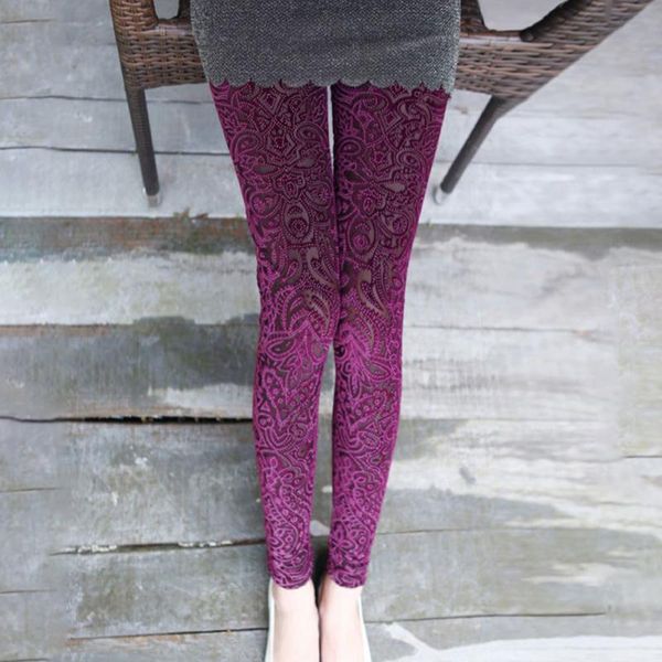 

wholesale- winter sping women lace leggings hollow carved peach heart gold velvet jeggings high elastic through skin legging, Black