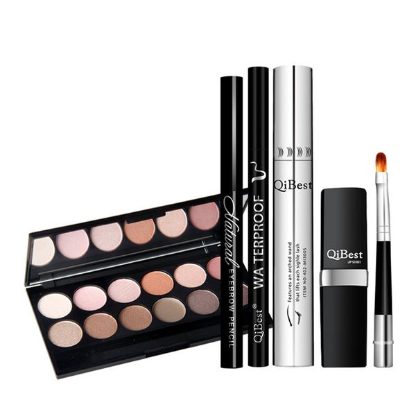 

wholesale- 12 color matte smoky eye shadow palette+eyebrow pencil+mascara+liquid eyeliner eye liner+lipstick lip brush makeup cosmetics set