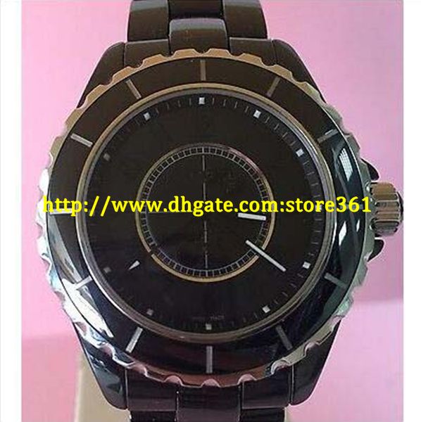 

store361 new arrive mens black ceramic automatic watch, Slivery;brown