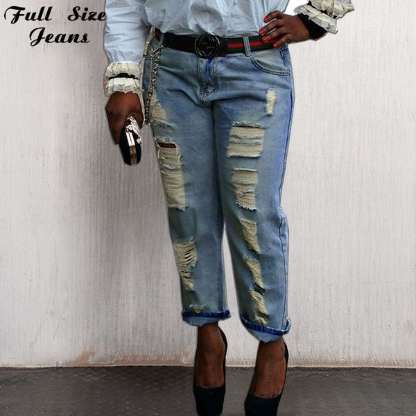 

wholesale- 26 54 6xl 7xl 4xl boyfriend loose ripped jeans fall fashion loose ripped denim jeans for woman plus size harem jeans for ladies, Blue