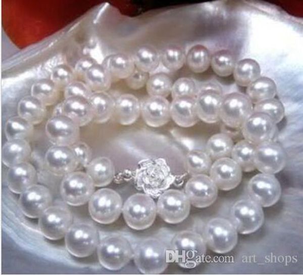 

2017 pretty 8-9mm white akoya cultured pearl necklace 17.5'', Silver