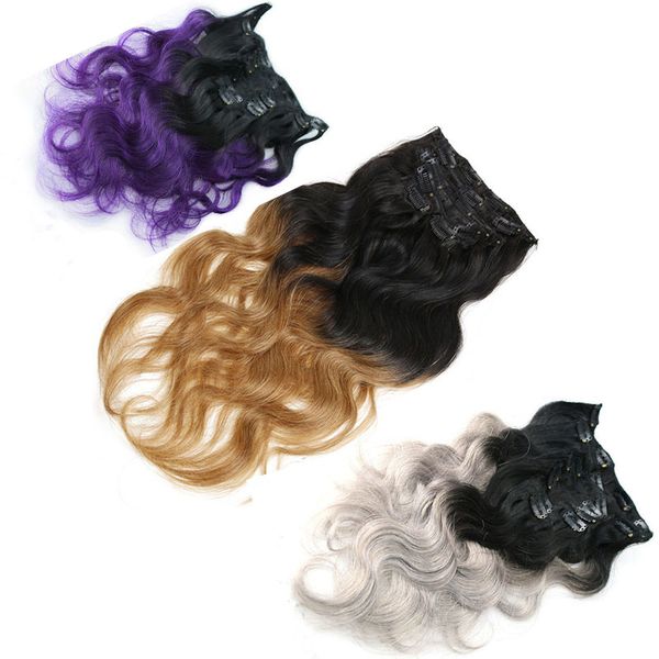 Ombre Clip In Human Hair Extensions 110g Brazilian Body Wave Clip