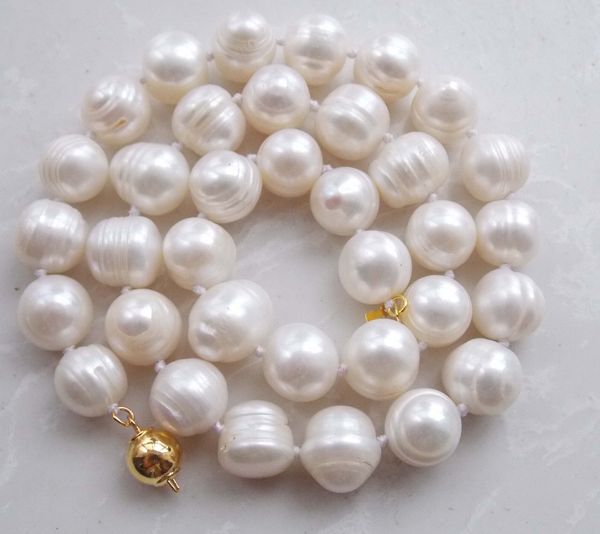 

m640 real 14k solid gold clasp 11-12mm white cultured akoya necklace 18'', Silver