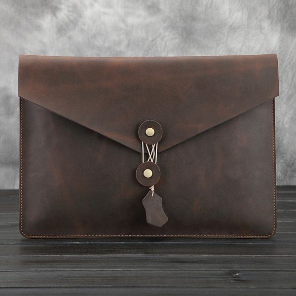 

wholesale- geniune leather briefcase new business men's envelope package wristlet file package high qarlity solid coffee retro briefcas
