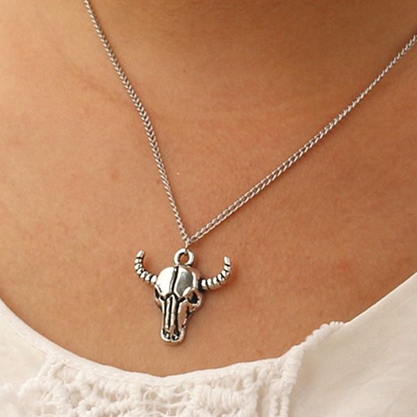 

wholesale-n937 steampunk pendant men bijoux necklaces totem bison buffalo bull head skull necklace punk fashion jewelry collares 2016 hot, Silver