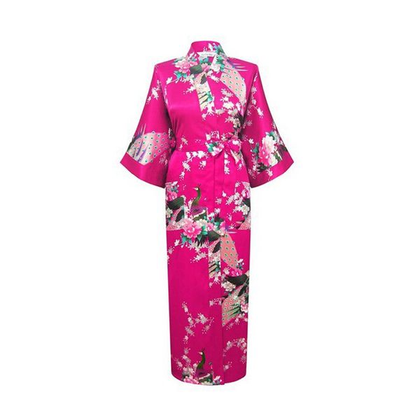 

wholesale- floral women silk robe nightgown printed sleepwear pijama long kimono bath gown plus size wedding bride bridesmai robe, Black;red