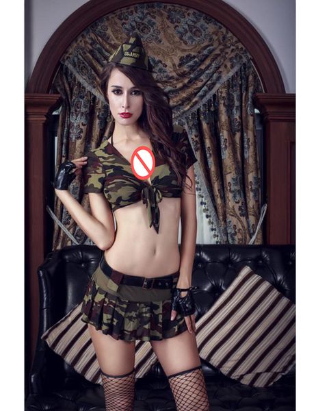 Cosplay Soldato dell'Esercito Uniforme Donne Giochi di Ruolo Sexy Top Militari e Gonna Costume Mimetico Abiti Fantasia in Maschera