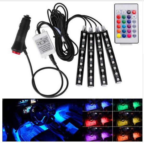 

4pcs car rgb led strip light led strip lights 16 colors car styling decorative atmosphere lamps car interior light with remote