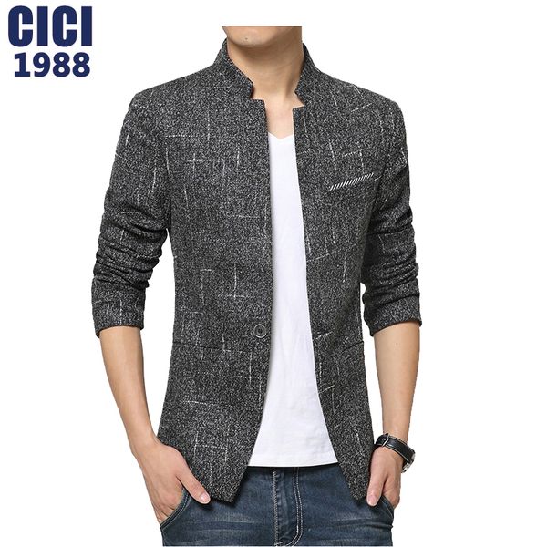 

wholesale- 2016 plus size korean style casual blazer for men slim fit male suit jacket men's stand collar blazers 138, White;black