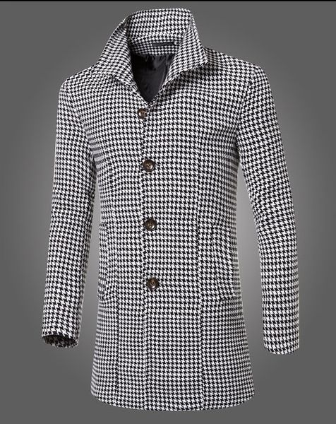 

wholesale- fashion new winter men's clothing brand long section collar houndstooth woolen coat men casual slim fit jacket trench, Tan;black