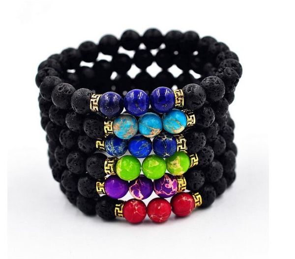 

lava rock beads charms bracelets colorized beads men's women's natural stone strands bracelet for fashion jewelry crafts, Black