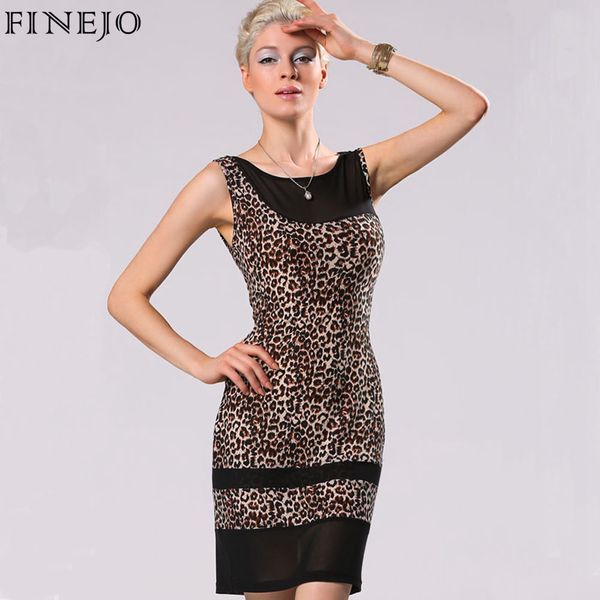 

wholesale- finejo new 2017 summer dress sexy leopard sheath bodycon vestidos sleeveless o-neck women dresses party club ropa mujer, White;black