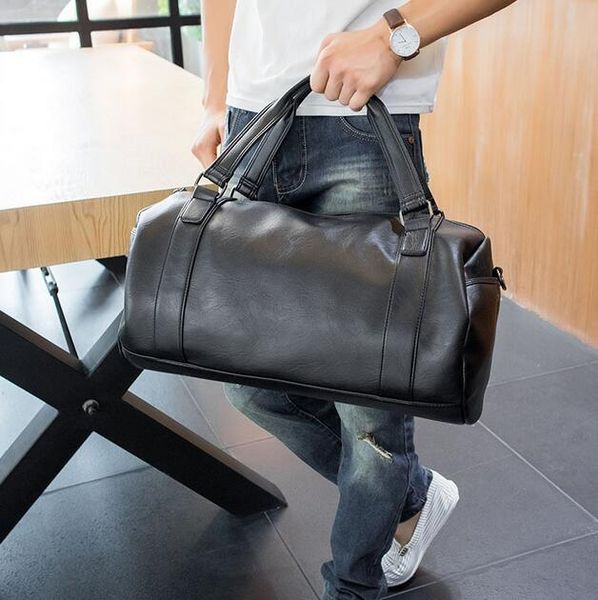 Borsa da uomo all'ingrosso in fabbrica borsa da viaggio per il tempo libero in pelle da viaggio per il fitness all'aperto trend di strada nero Joker borse da viaggio semplici borse in pelle atmosferica