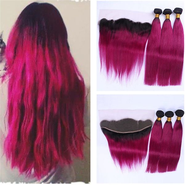 2019 Peruvian Human Virgin Hair Fuschia Ombre Hair Bundles With