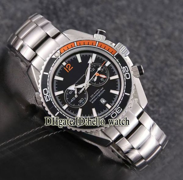 

new planet ocean 600m co-axial 600m 215.30.46.51.01.002 vk quartz chronograph black dial mens watch ss band gent business watches, Slivery;brown