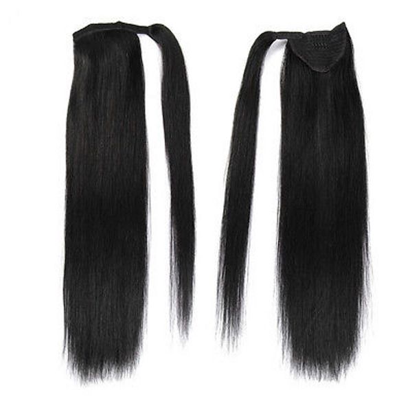 100% человеческих волос 8а прямые человеческие волосы шнурок хвост расширения реальные волосы Девы перуанский хвостики прическа черный # 1 100г-160г