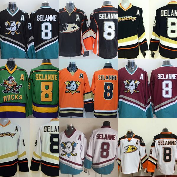 

factory outlet men's 2017 new arrivails-anaheim ducks #8 teemu selanne black green orange red white ice hockey jerseys ing, Black;red