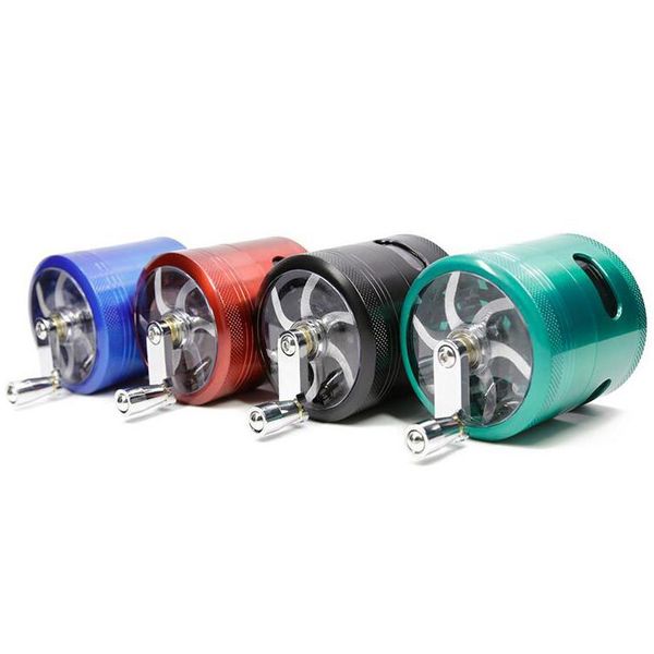 

New 63MM CNC 4 Parts Smoking Herb Grinder Zinc Alloy Metal with Handle Tobacco 4 Colors Spice Pollen Mini Hand Muller Crusher Cheap