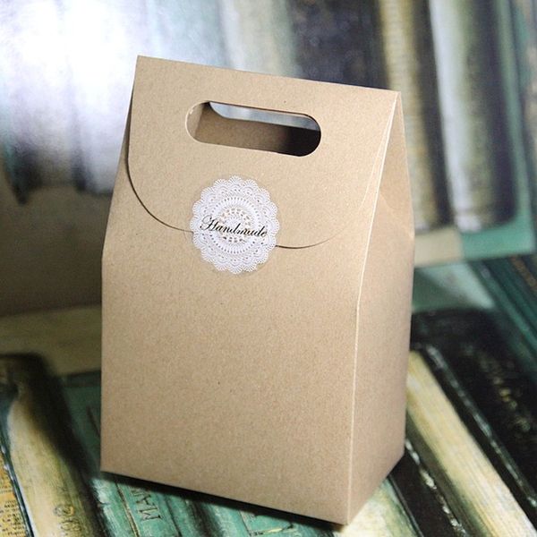 Commercio all'ingrosso- Scatola regalo in carta con manico Bomboniera artigianale Caramelle Biscotti da forno Biscotti Confezione Scatole di cartone