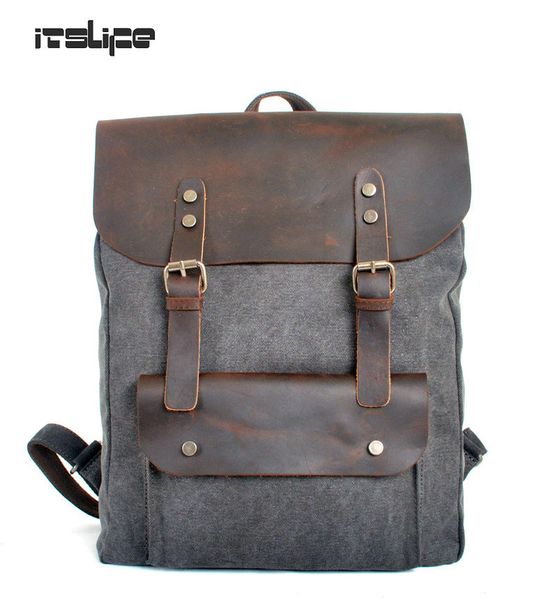 

wholesale- vintage fashion casual canvas crazy horse leather women men backpack backpacks shoulder bag bags for lady rucksack