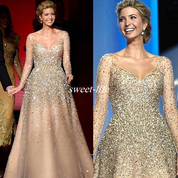 

Ivanka trump inaugural celebrity dre e 2019 champagne cry tal prince ball gown tulle nude fa hion evening gown prom dre
