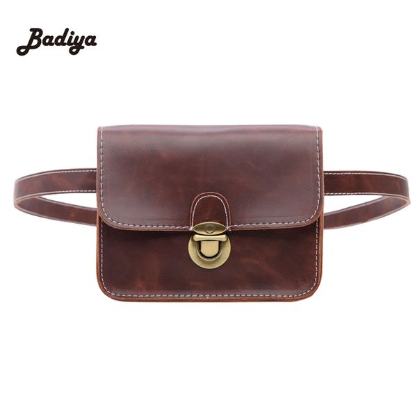 

wholesale- ladies casual waist bags pu leather soft flap bag for woman thread black money wallet phone bag vintage lock fanny bolso