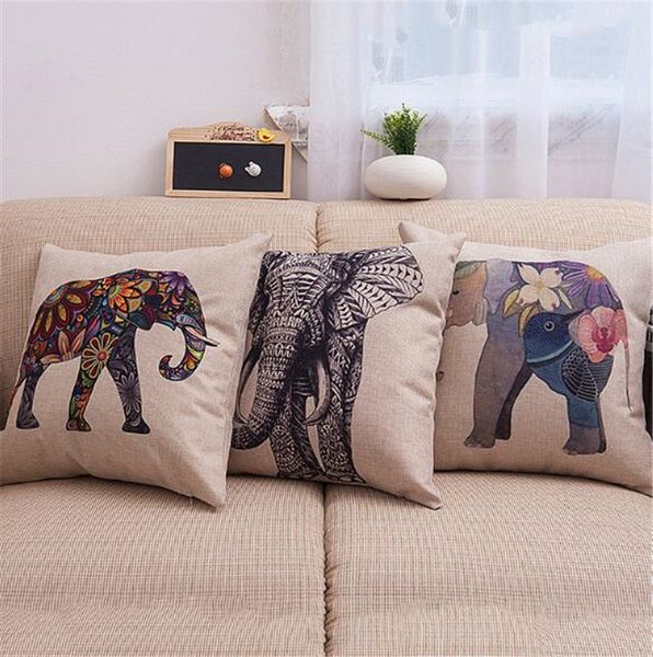 

generic bright color flower elephant burlap pillow cases cushion covers 18" x 18" color elephant animal linen pillow case