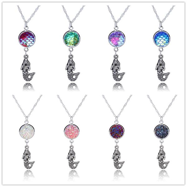 

fashion drusy druzy necklace silver plated round fish scale pendant mermaid necklace for women lady jewelry nz087