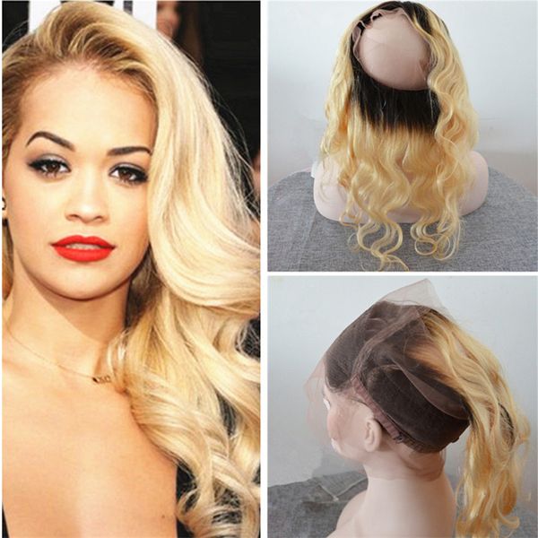 Two Tone 1b 613 Ombre 360 Lace Frontal Closure Dark Roots Platinum