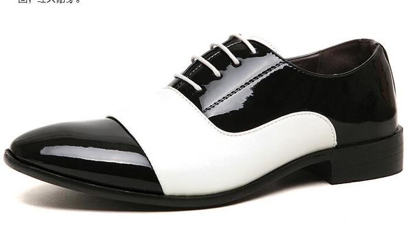 

new pointed toe men's wedding dress shoes fashion patent leather oxfords flats white black