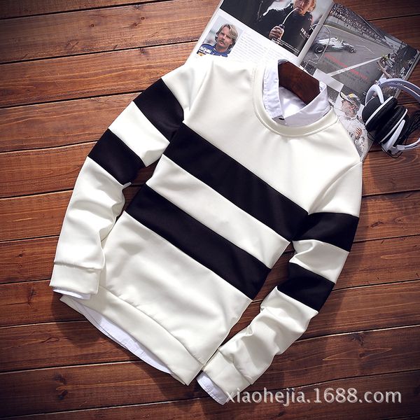 

wholesale-2016 new male stripe sets long-sleeved round collar fleece youth easy leisure sweatshirts, Black