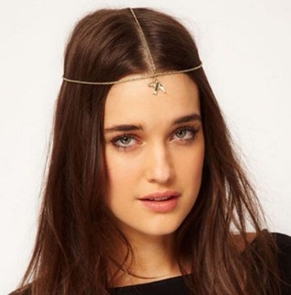 

bohemian swallow women metal head chain gold silver tone stretchy headband chain forehead dance headbands