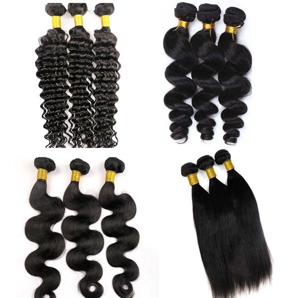 

virgin human hair bundles brazilian hair weaves wefts unprocessed peruvian indian malaysian mink human hair extensions wholesale, Black