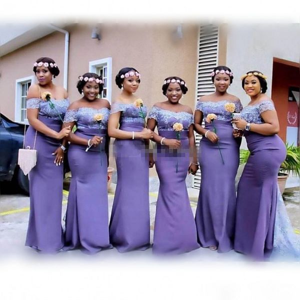 

south african off shoulder bridesmaid dresses 2018 lace appliques dark lavender maid of honor gowns wedding guest formal party dress, White;pink