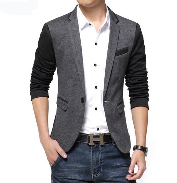 

wholesale- 2017 new fashion casual men's blazer cotton slim fit style suit blaser masculino male suits jacket blazer men's plus si, White;black