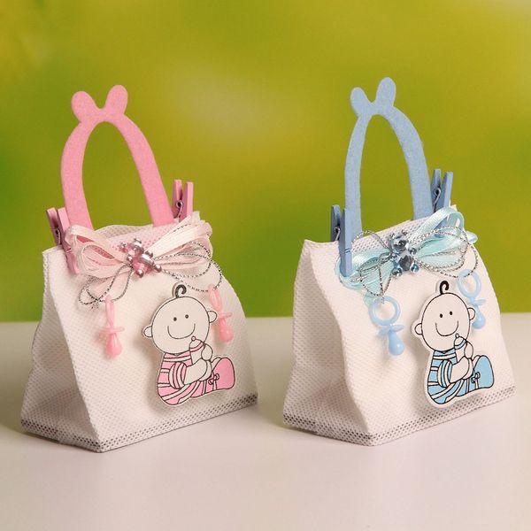 

wholesale-2016 new 7.5*4.5*12cm baby boy figure wedding candy/chocolate bags portable favor bags nonwoven fabric candy bag 12pcs
