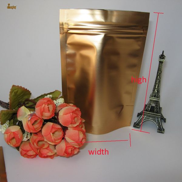 

real promotion plastic 100pcs lot 7sizes of 200mic stand up matt gold aluminium foil zip lock bag gift packaging food retail package