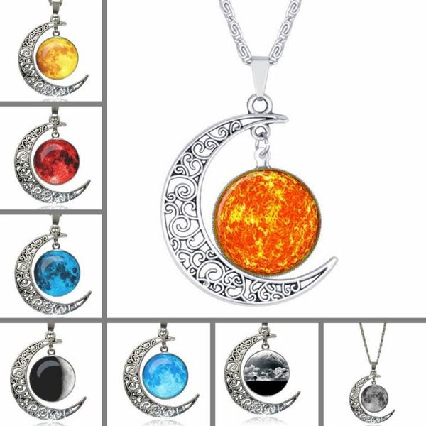 

good a++ new engraved carved moon sky gemstone necklace burst models wfn544 (with chain) mix order 20 pieces a lot, Silver
