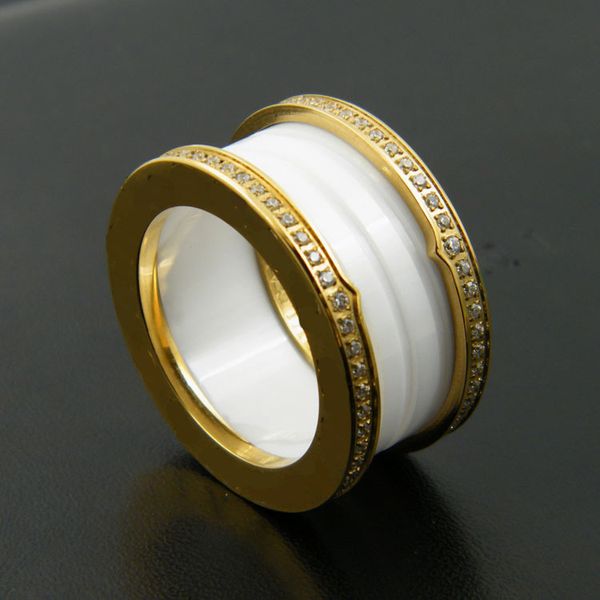 

black/white ceramic whorl rings, yellow gold/ rose gold /silver metal colors titanium stainless steel ring women/men jewelry---size 5 to 9