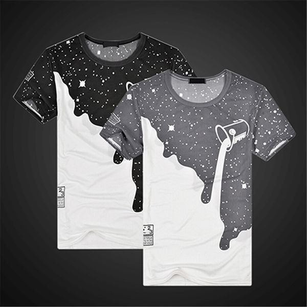 

wholesale- 09wg2016 new arrival men's summer milk poured pattern printed short sleeve round neck t-shirt fashion shirts, White;black