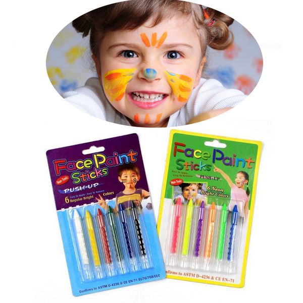 6 Farben Gesichtsbemalung Buntstifte Spleißen Strukturfarbe Körperbemalung Pen Stick für Kinder Party Make-up ZA2677