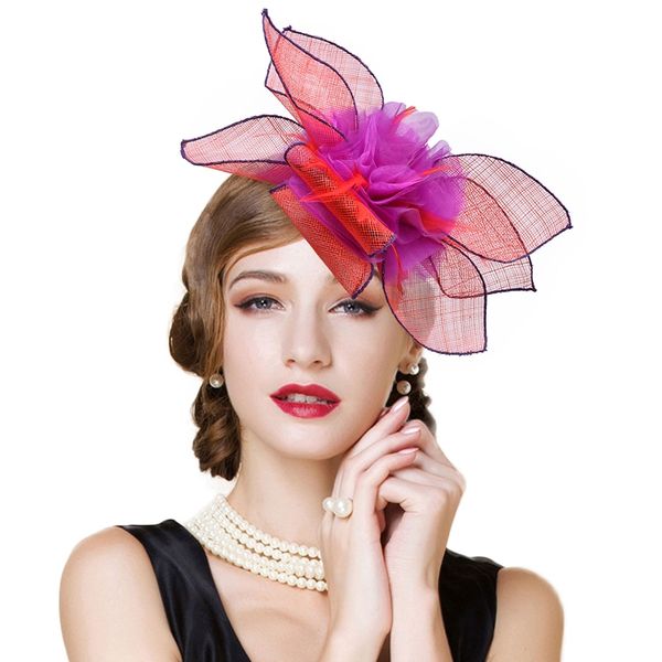 Feminino vintage sinamay fascinators cocktail festa ajustável bandana flor kentucky derby igreja vestido chapéu headwear t228