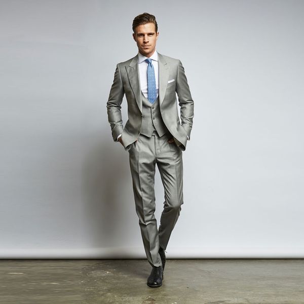 

handsome mens suits slim fit two buttons groom wedding suit 3 pieces custom tuxedos (jacket+pants+vest), Black;gray