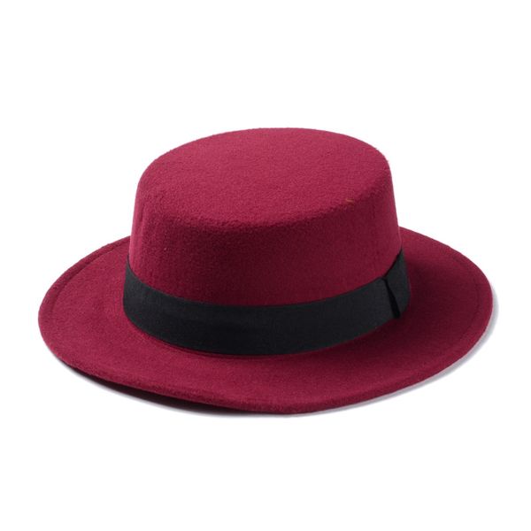 Nova Moda Homens Mulheres mistura de lã Bowler Cap Pork Pie Hat Flat Top Hat Top Cap Sailor Boater Hat Aba larga Plano