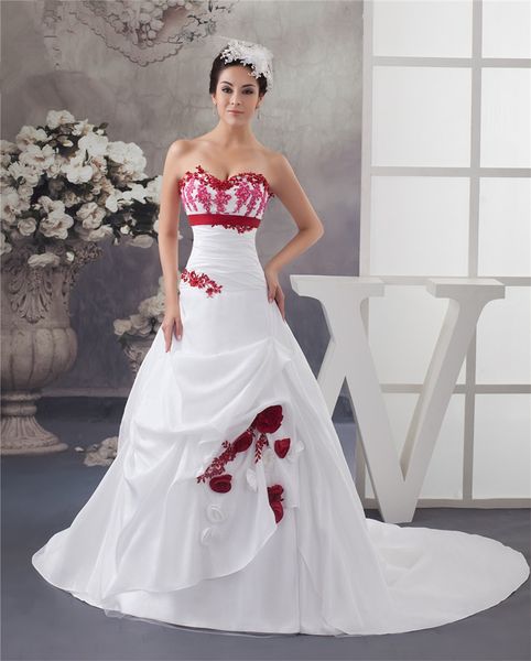 

2017 appliques beading a-line wedding dresses with flowers sequined taffeta plus size wedding party bridal gowns vestido de novia bw13, White