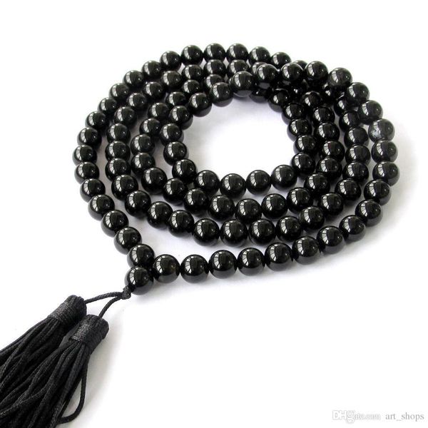 

tibetan buddhist 108 black agate prayer beads mala necklace eliminate worry, Silver